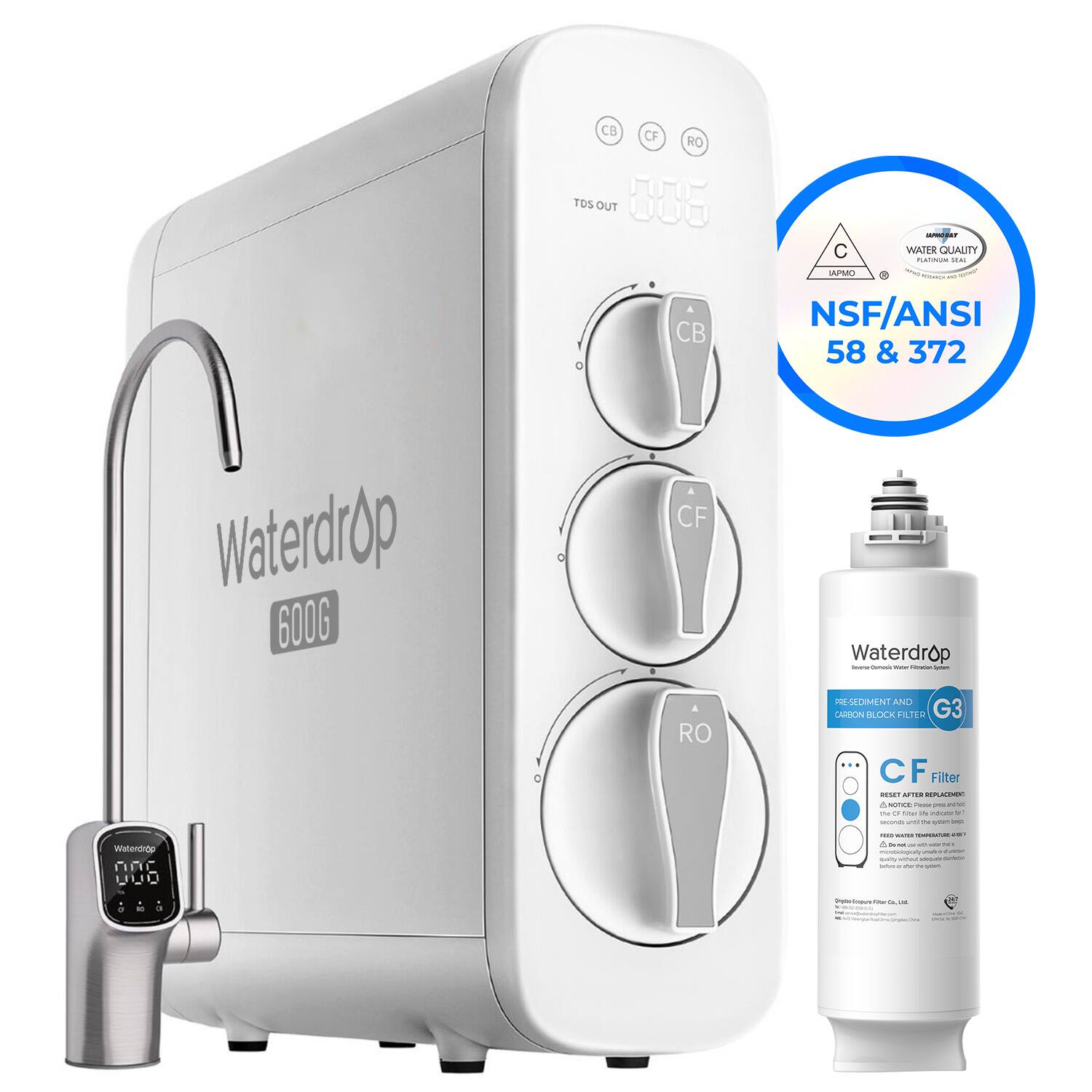 Waterdrop - G3P600 Reverse Osmosis System Extra WD-G3-N1CF Water Filter - White