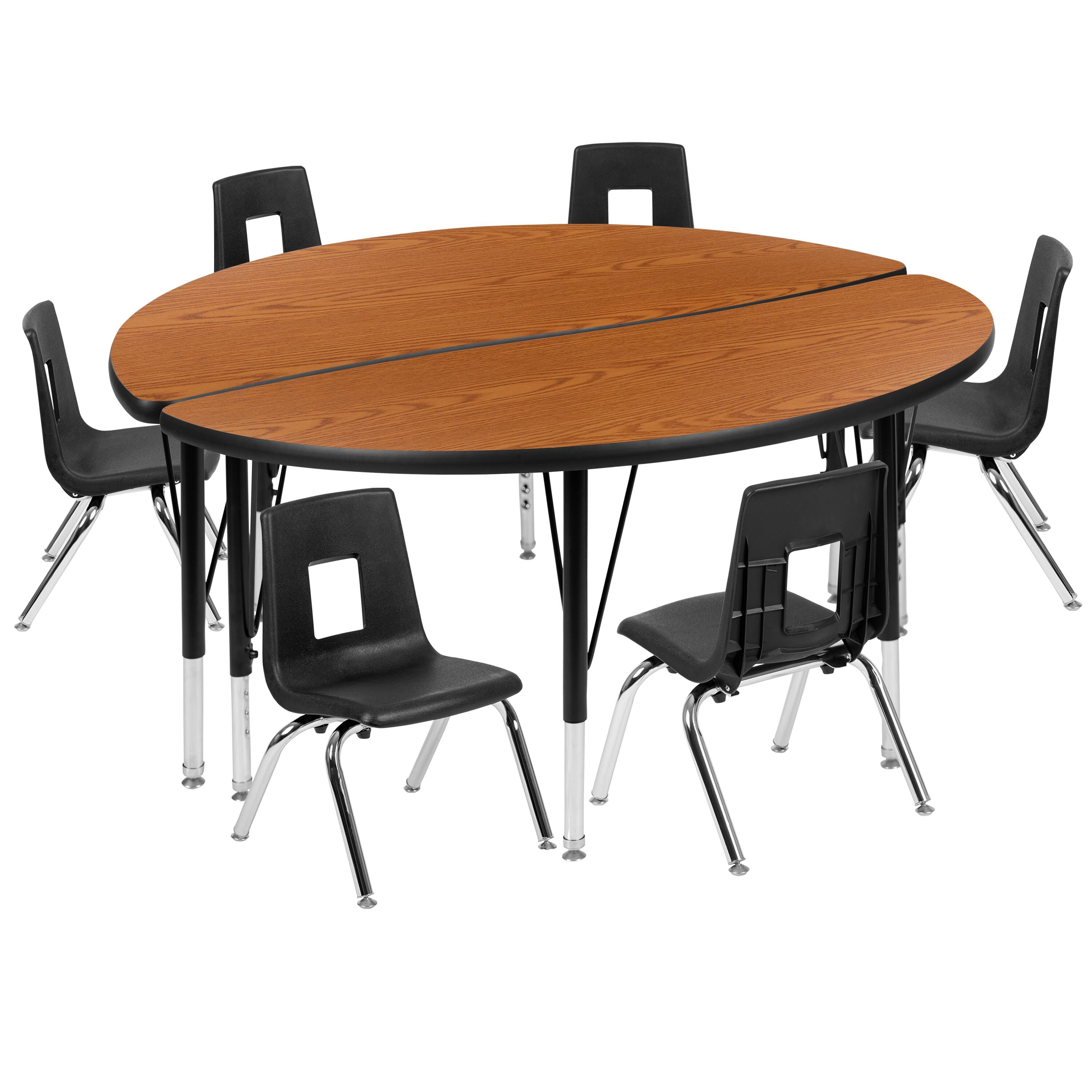 Alt View 1. Emma + Oliver - 47.5" Circle Wave Collaborative Laminate Activity Table Set with 14" Student Stack Chairs - Oak.