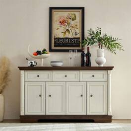 Kadyn - Four-door, Three-drawer Kitchen Cabinet, Large Wall Cabinet with Drawers and Doors in Roman Column Shape - White