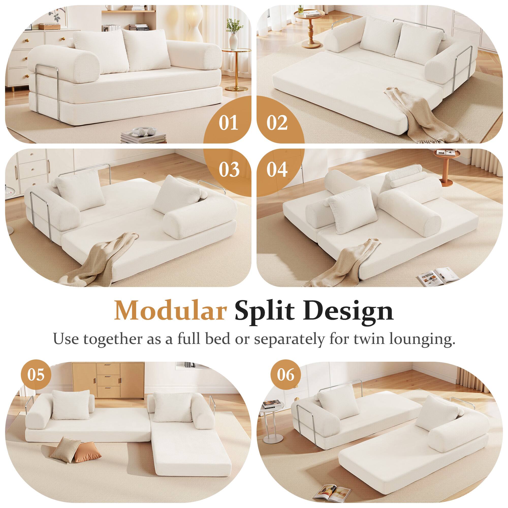 Modular Split Design  
Use together as a full bed or separately for twin lounging.