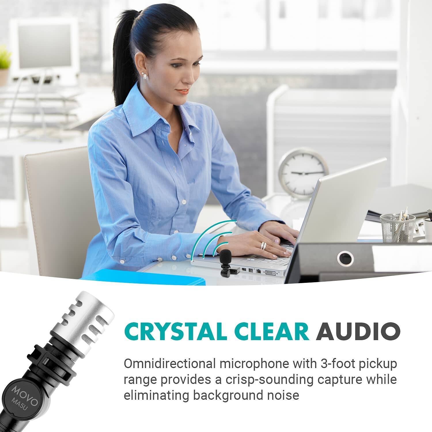 **CRYSTAL CLEAR AUDIO**

Omnidirectional microphone with 3-foot pickup range provides a crisp-sounding capture while eliminating background noise