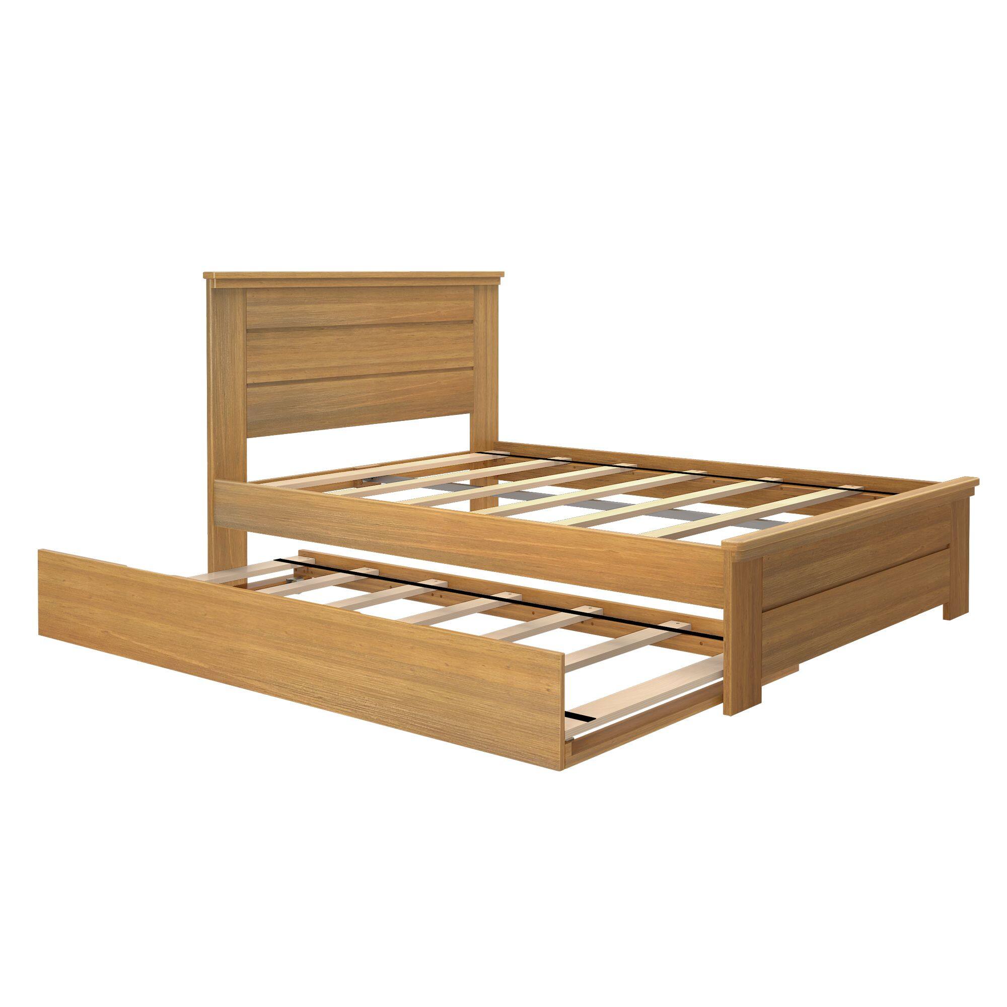 Alt View 2. Plank+Beam - Farmhouse Full Bed with Panel Headboard with Trundle, Pecan - Pecan Dip.