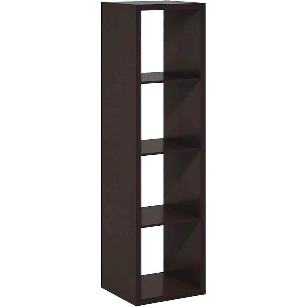 FurniFact - Black Wood 4 Cube Storage Organizer with Open Back Vertical Cube Storage - Dark Oak