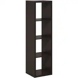 FurniFact - Black Wood 4 Cube Storage Organizer with Open Back Vertical Cube Storage - Dark Oak