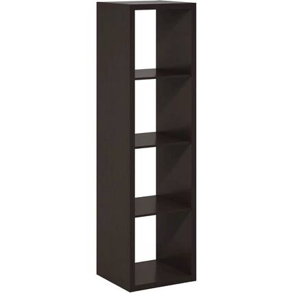 Front. FurniFact - Black Wood 4 Cube Storage Organizer with Open Back Vertical Cube Storage - Dark Oak.