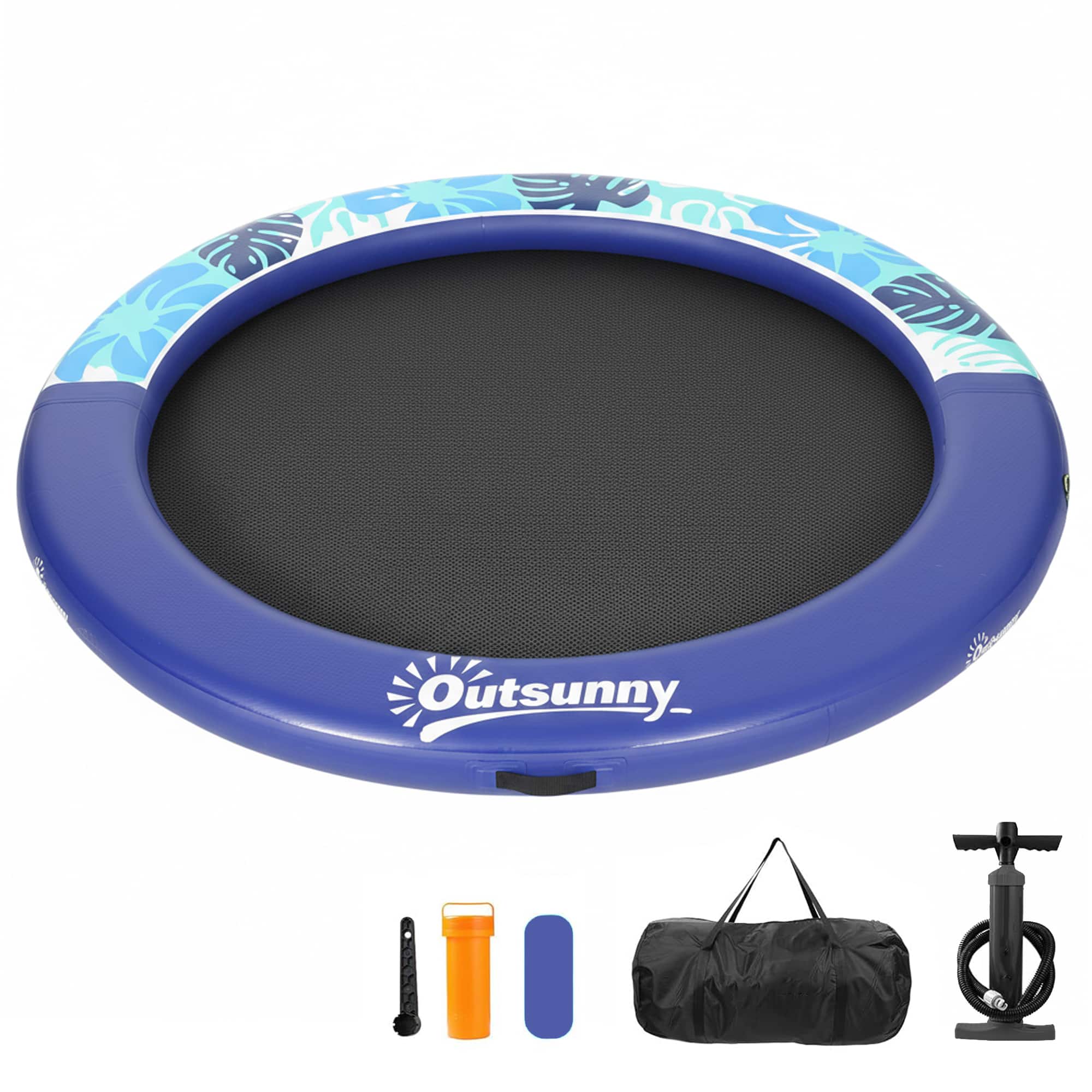 Outsunny - 8FT Inflatable Water Hammock, Round Floating Ring Raft for Adults, Heavy Duty Inflatable Floating Dock Platform