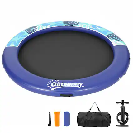 Front. Outsunny - 8FT Inflatable Water Hammock, Round Floating Ring Raft for Adults, Heavy Duty Inflatable Floating Dock Platform.