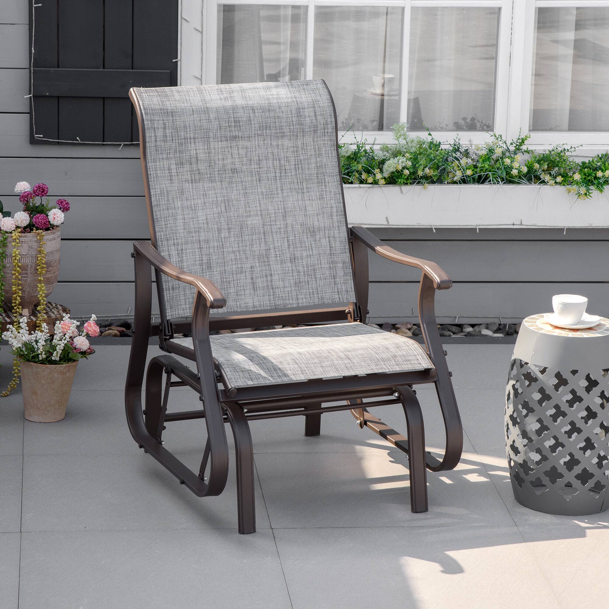 Alt View 1. Outsunny - Glider Chair, Gliders for Outside Patio with Steel Frame and Mesh Fabric for Backyard, Garden - Gray.