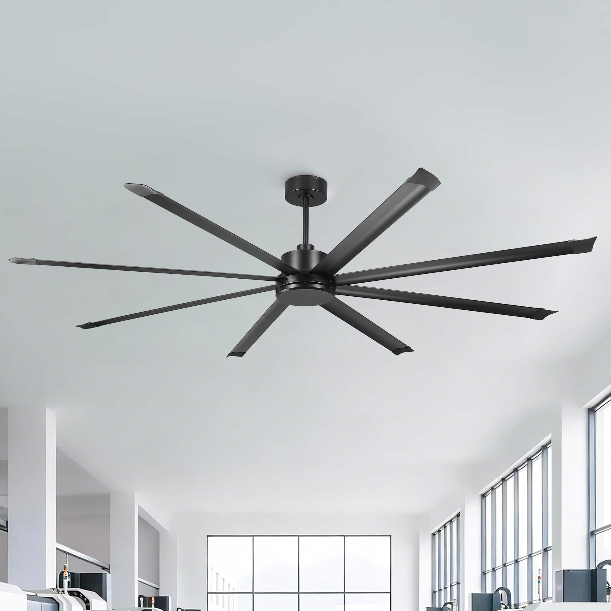 Front. Vaczon - 100" Industrial 8 Aluminum Blades 6-Speed DC Motor Ceiling Fan with Remote Control, 15000 CFM High Airflow, No Light - Matte Black.