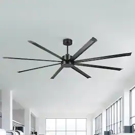 Vaczon - 100" Industrial 8 Aluminum Blades 6-Speed DC Motor Ceiling Fan with Remote Control, 15000 CFM High Airflow, No Light - Matte Black