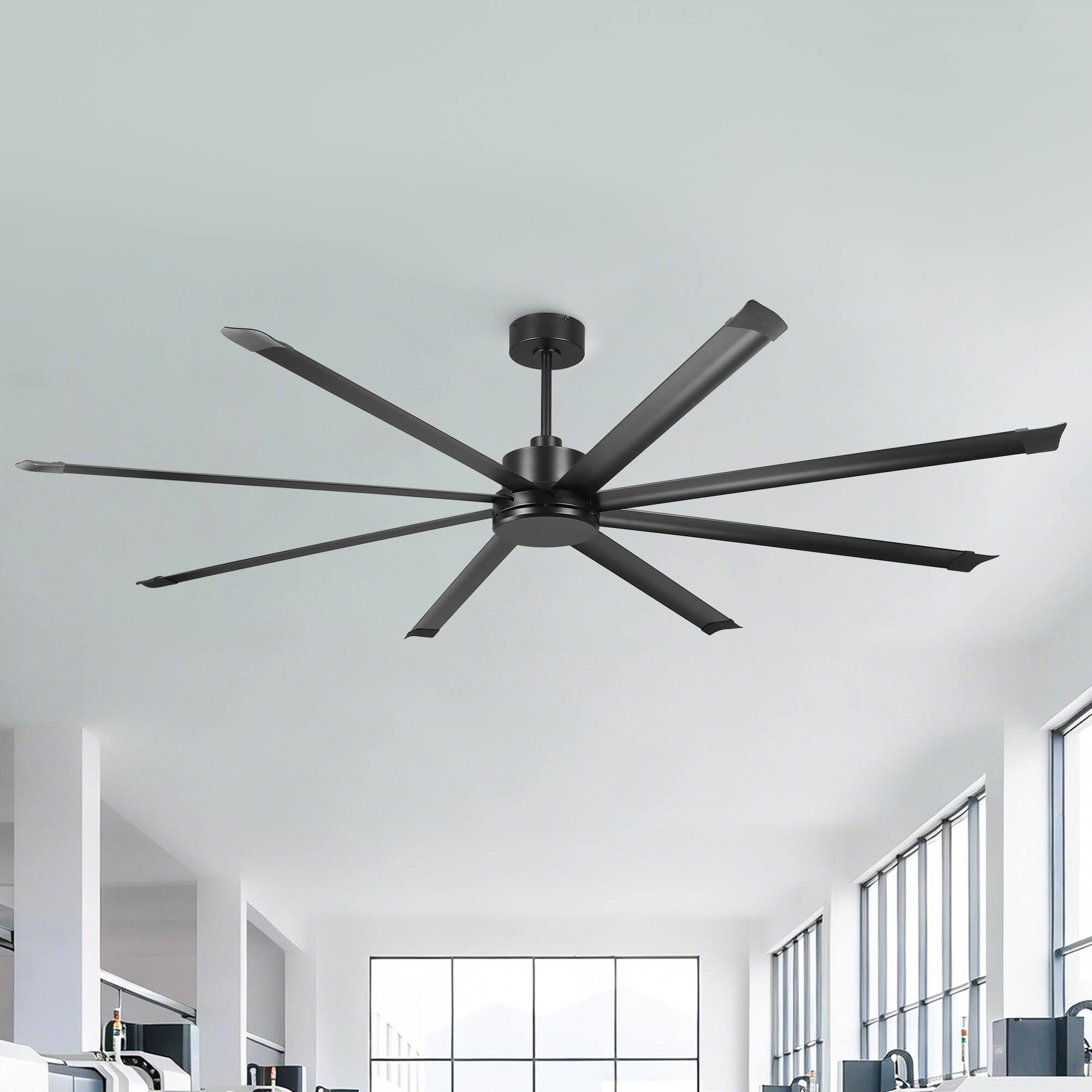 Front. Vaczon - 100" Industrial 8 Aluminum Blades 6-Speed DC Motor Ceiling Fan with Remote Control, 15000 CFM High Airflow, No Light - Matte Black.
