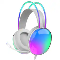 Front. iQ Sound - IQ Sound 490 RGB Pro-Wired 7.1 Surround Sound Gaming Headset W/ Mic in White.