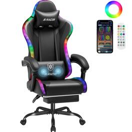 Homall - RGB Gaming Chair Massage Reclining Racing Chair with APP & Remote Control, Audio Sync LED, Footrest & Headrest - Black