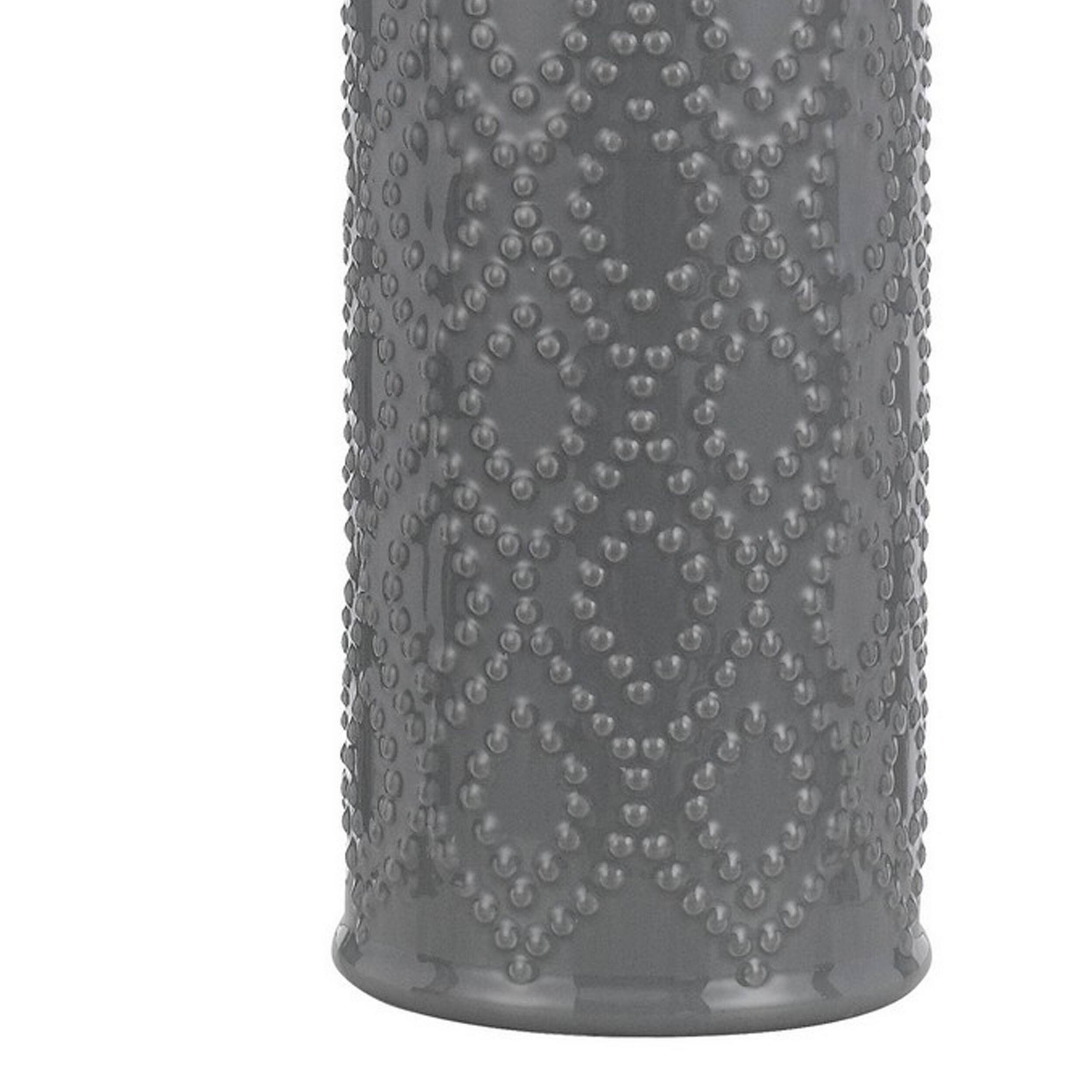 Back. Manhattan Lane - 29 Inch Accent Table Lamp Set of 2, Tall Cylinder, Ball Finial Accent - White, Silver, and Gray.