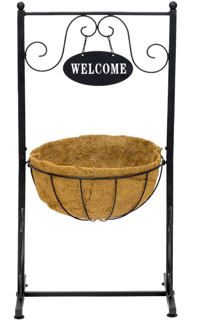 Alt View 4. Sorbus - Sorbus Welcome Planter Basket Stand with Coco Liner, Stylish Flower, Plant, and Outdoor Décor for Home, Garden - Black.