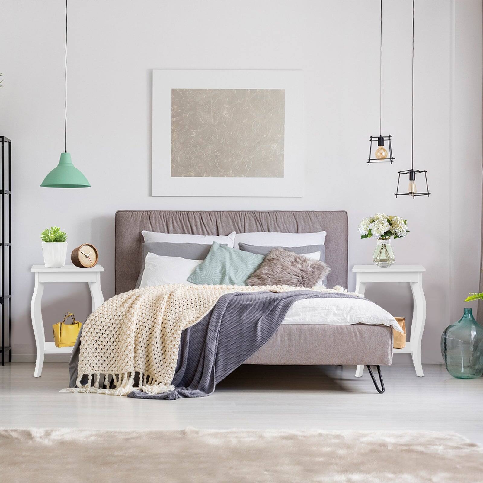 Alt View 4. Boyel Living - Set of 2 White NightStand Side Table End Table with Shelf and unique curved legs - White.