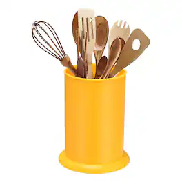 Unique Bargains - Kitchen Utensil Holder, 5"x6.5" Round Plastic with Drain Hole for Straw Spoon Chopstick - Yellow