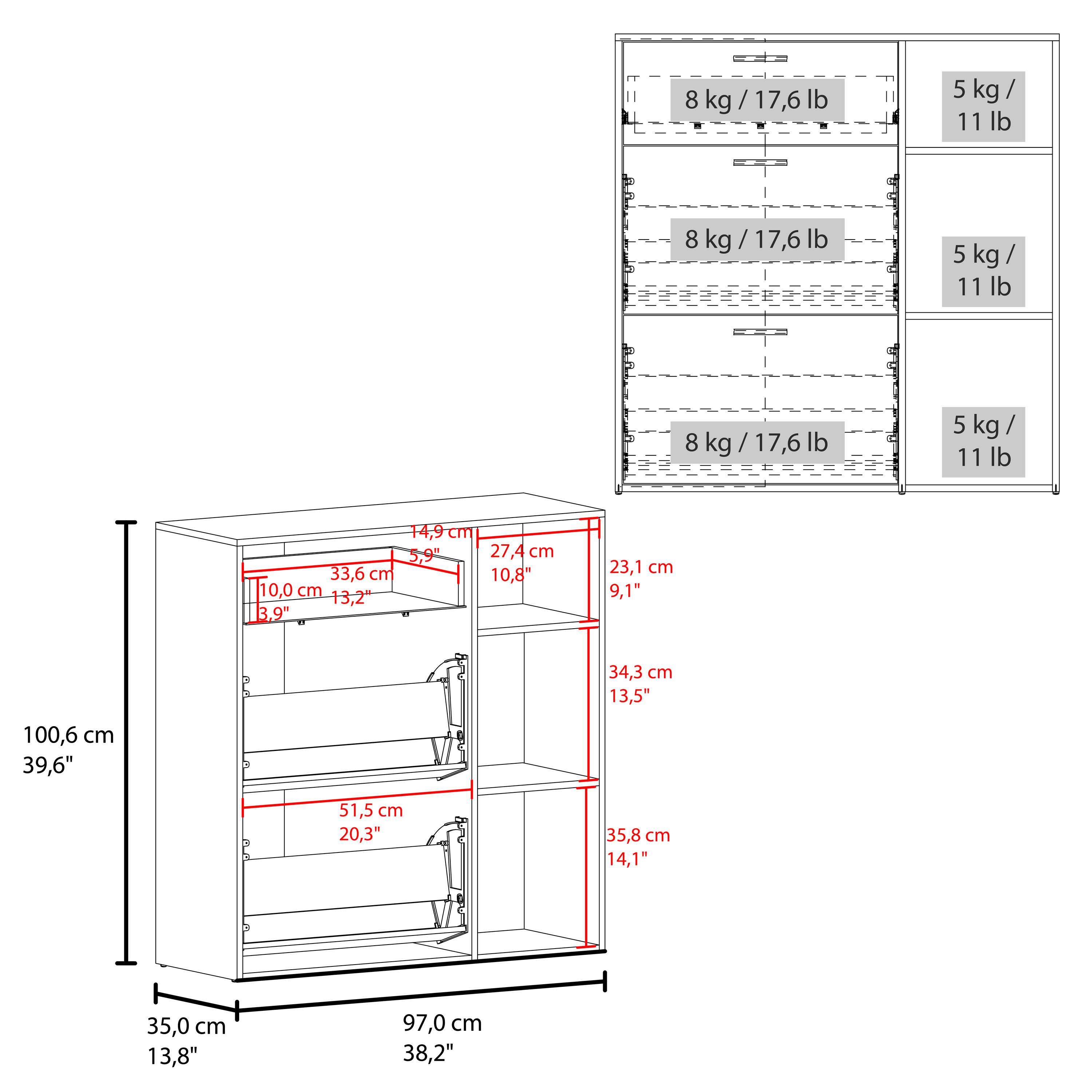 - 8 kg / 17.6 lb
- 5 kg / 11 lb

- 33.6 cm / 13.2"
- 10.0 cm / 3.9"
- 14.9 cm / 5.9"
- 27.4 cm / 10.8"
- 23.1 cm / 9.1"
- 34.3 cm / 13.5"
- 100.6 cm / 39.6"
- 51.5 cm / 20.3"
- 35.8 cm / 14.1"
- 35.0 cm / 13.8"
- 97.0 cm / 38.2"