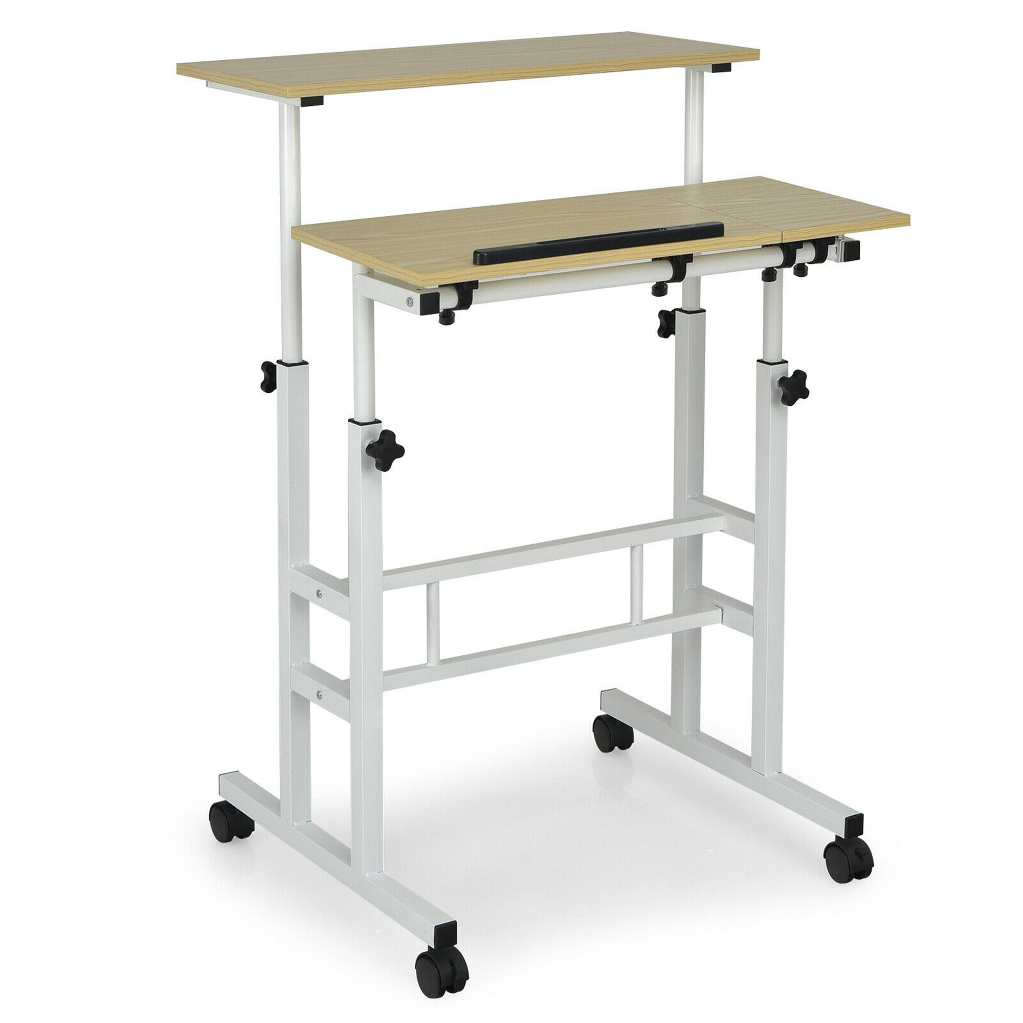 Alt View 9. Gymax - Gymax Mobile Stand up Desk Adjustable Computer Desk Tilting Workstation Natural - Natural.