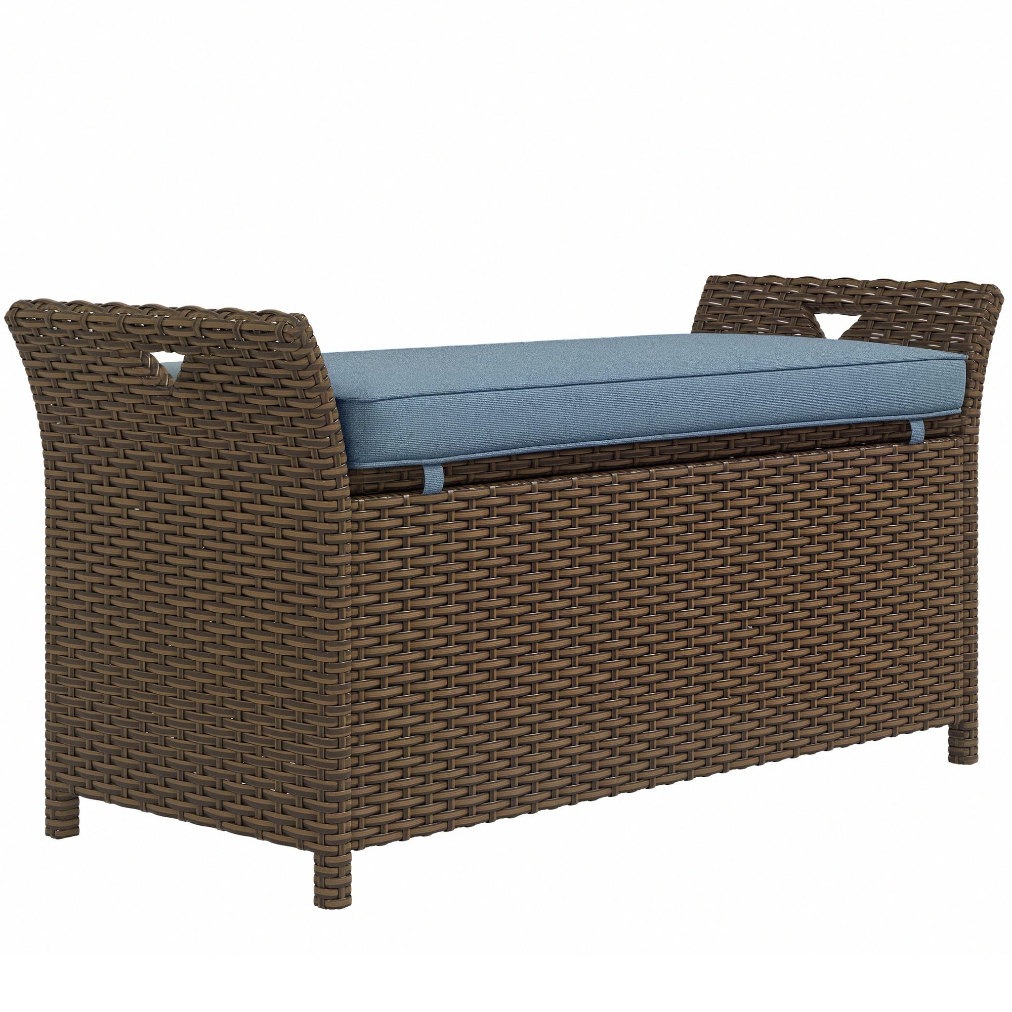 Outsunny - Outdoor Patio Wicker Storage Bench, 2-In-1 Rattan Patio Furniture, 29 Gal Storage Box w/ Cushion - Dark Blue