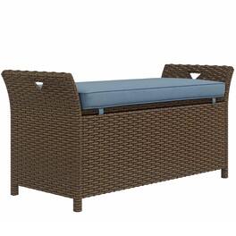 Outsunny - Outdoor Patio Wicker Storage Bench, 2-In-1 Rattan Patio Furniture, 29 Gal Storage Box w/ Cushion - Dark Blue