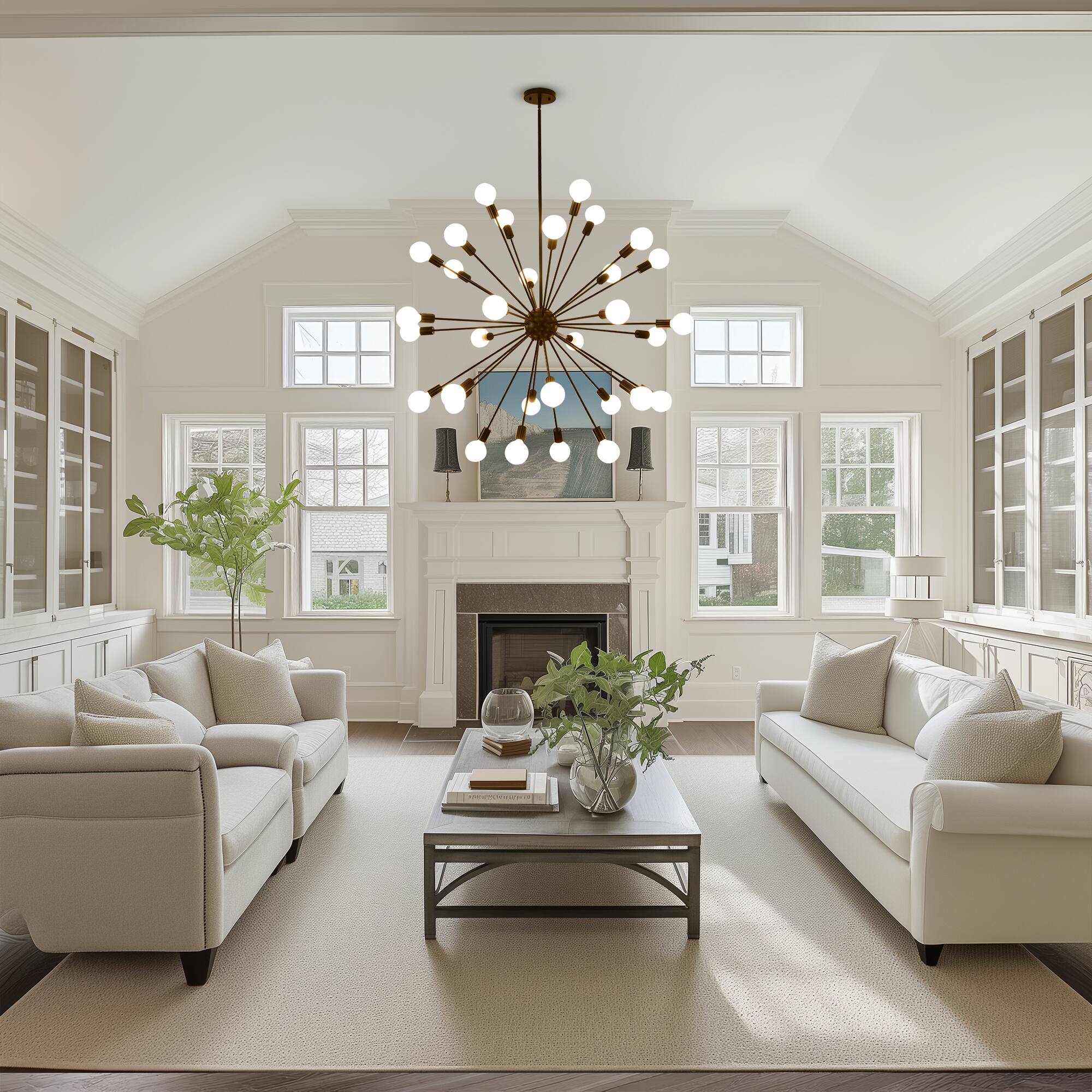 Alt View 1. RYHNUYNE - 32-Light Sputnik Chandelier 47 Inch Large Mid Century Modern Pendant Light Adjustable Height Vintage Ceiling Fixture.