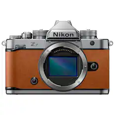 Front. Nikon - Nikon Z f Mirrorless Camera, Silver/Cognac Brown - Silver/Cognac Brown.