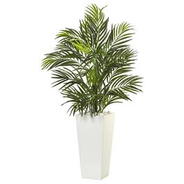 BreeBe - 39" Areca Palm in White Planter UV Resist (Incoor/Outdoor) - Green