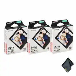 Fujifilm - 3xFUJIFILM INSTAX SQUARE Black Instant Film (10 Exposures), Microfiber Cleaning Cloth, Bundle