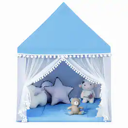 Costway - Kids Play Tent Large Playhouse Children Play Castle Fairy Tent Gift w/ Mat - Blue