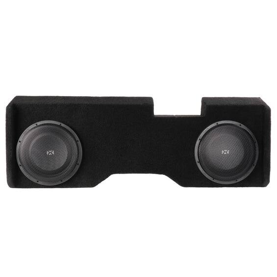 Angle. NVX - BOOST Box Custom Fit 12" 800W RMS Loaded Sealed Subwoofer Enclosure for 2014-2018 Chevrolet Silverado and GMC Sierra - Black.