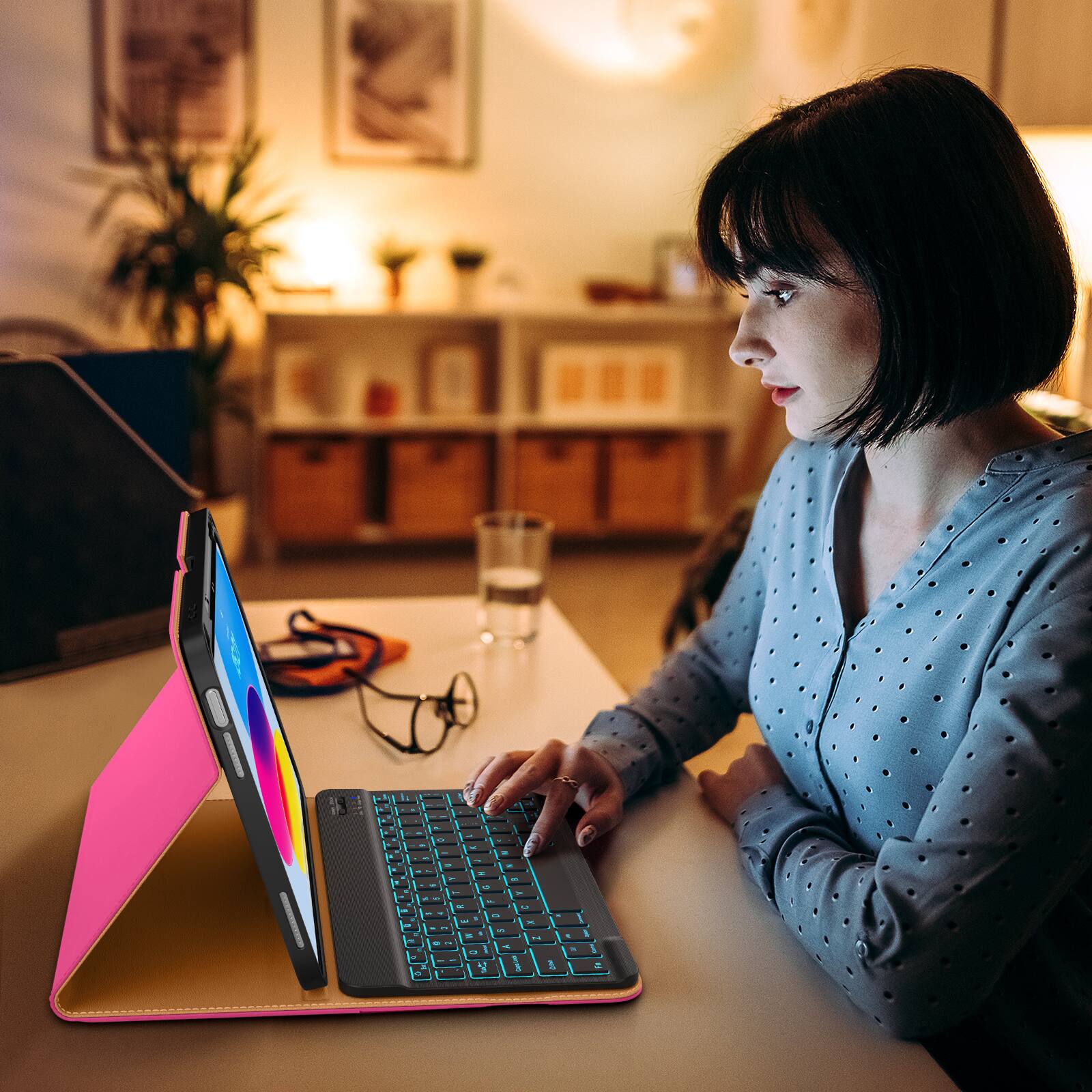 Alt View 2. DTTO - Detachable Backlit Keyboard Case for iPad 11th/10th Gen (2025/2022) - Leather Cover w/ Pencil Holder & Pocket - Rose Red.