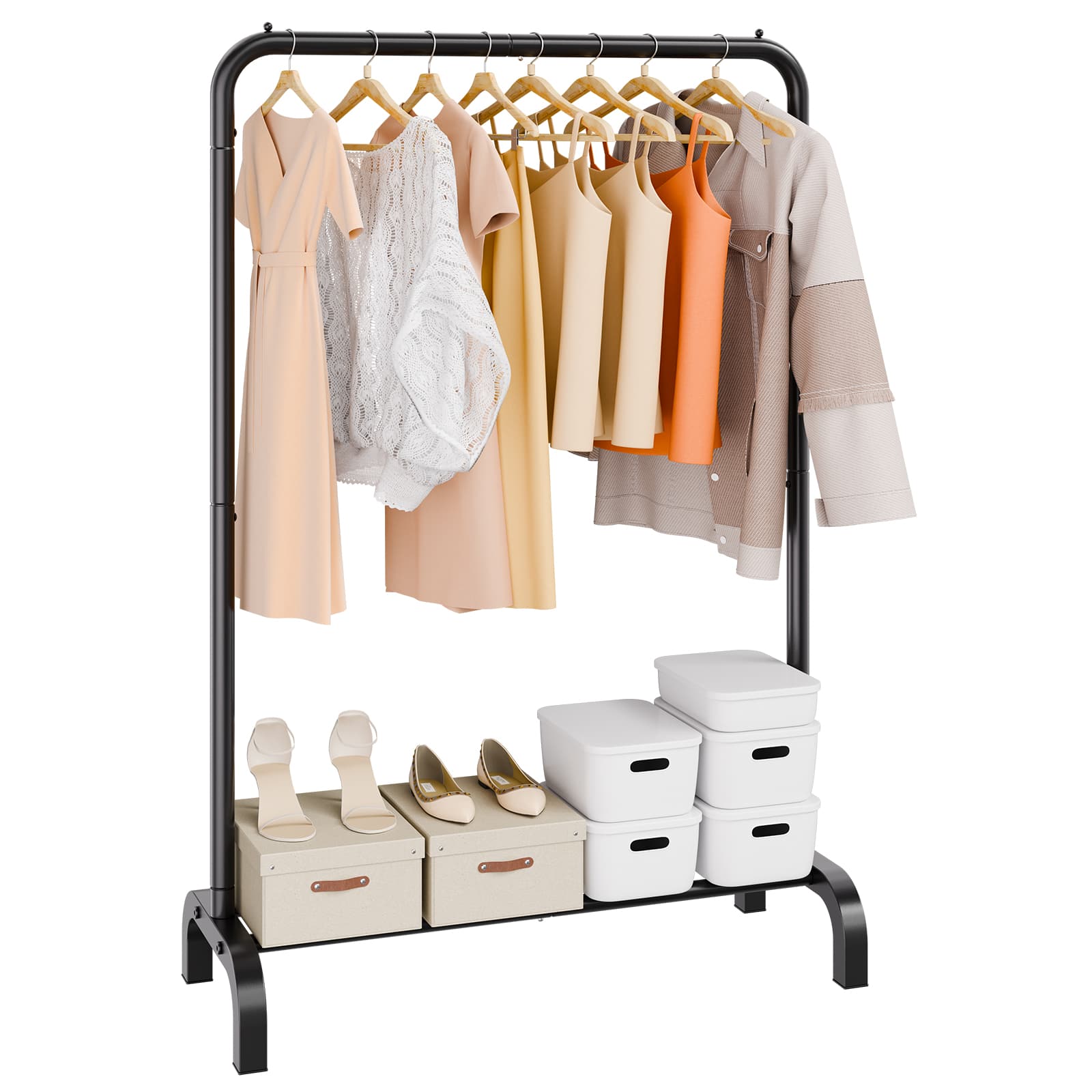 Front. VEVOR - Clothes Rack, Heavy Duty Clothing Garment Rack with Hanging Rod and Bottom Storage Area, Clothing Rack for Bedroom - Black.