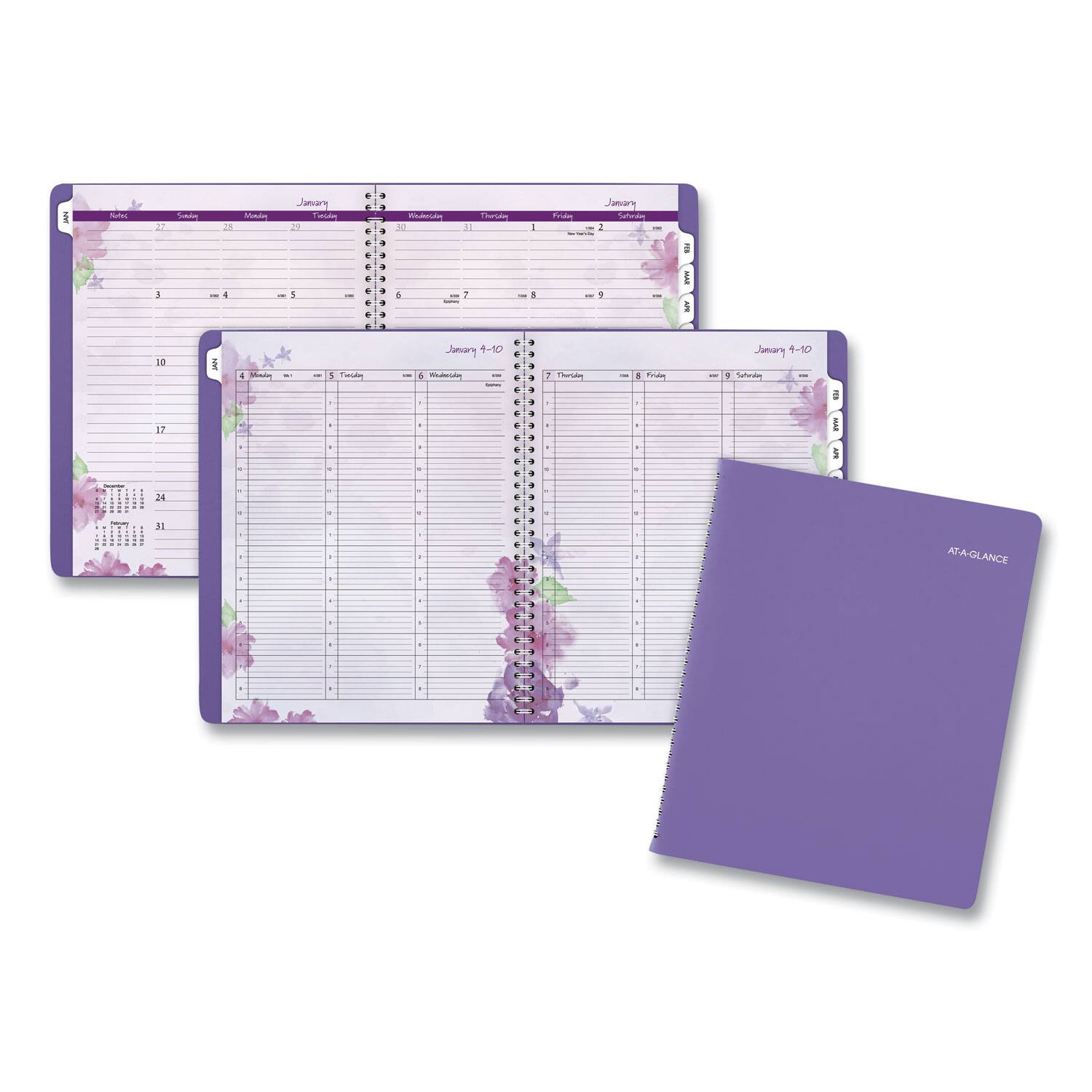 AT-A-GLANCE - Beautiful Day Weekly Monthly Planner Vertical Column Format 11 x 8.5 Purple Cover 13 Month Jan 2026 to Jan 2027
