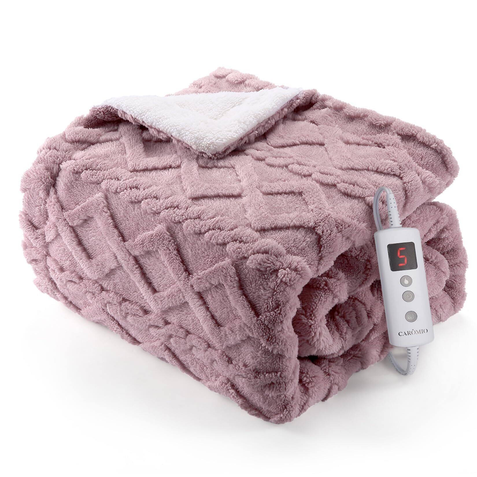 Front. Jojoka - Washable Fast Heating Thick Tufted Sherpa Electric Blanket Throw w/ 10 Heating Levels & 10 Time Settings Throw 50"×60" - Pink.