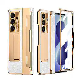 Dteck - Shockproof Glitter Case for Samsung Galaxy Z Fold8 Ultra with Stand, Rigid Plastic Hinge Cover Built in Screen Protector - Silver