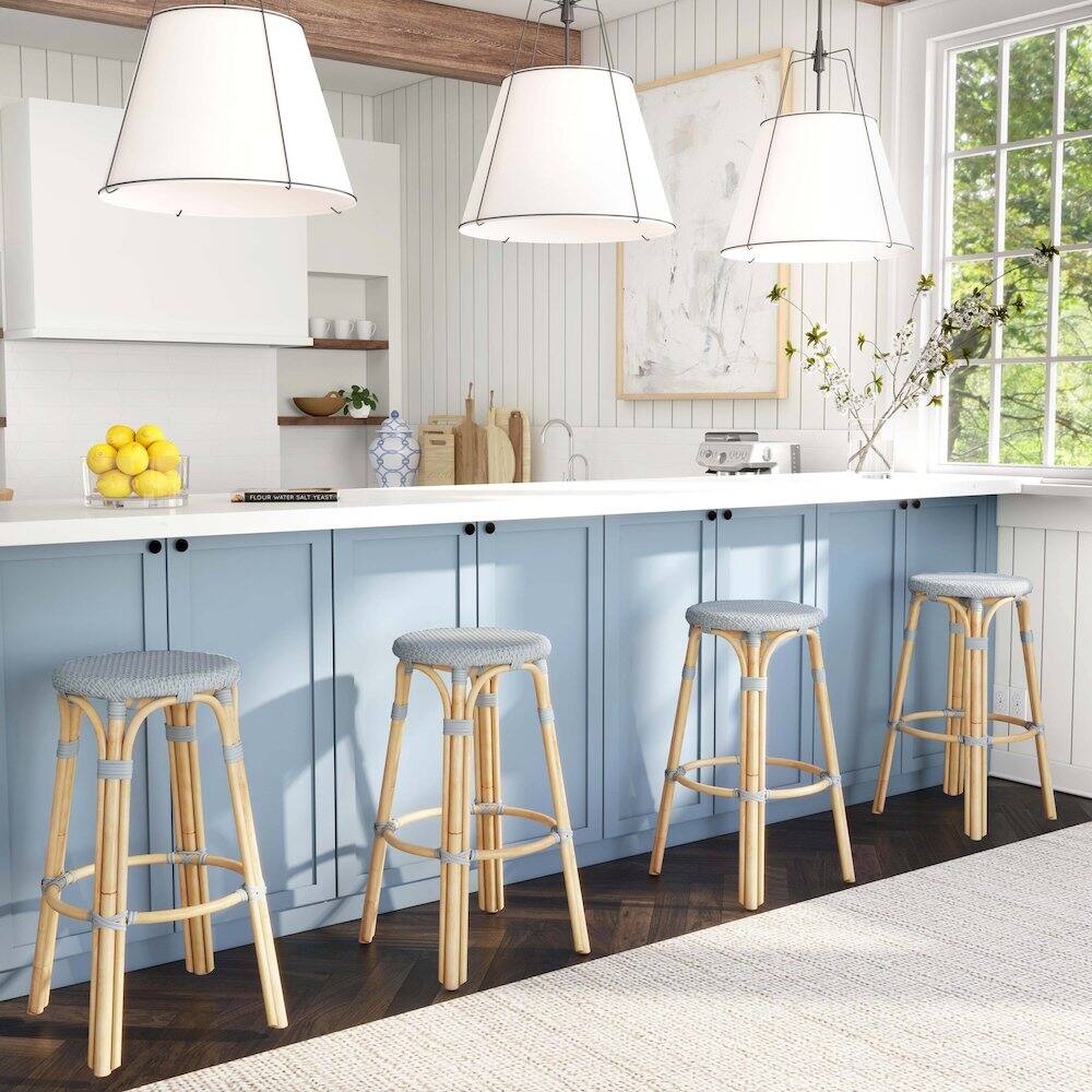 Alt View 5. Butler Specialty - Tobias Round Rattan 30" Bar Stool - Baby Blue.