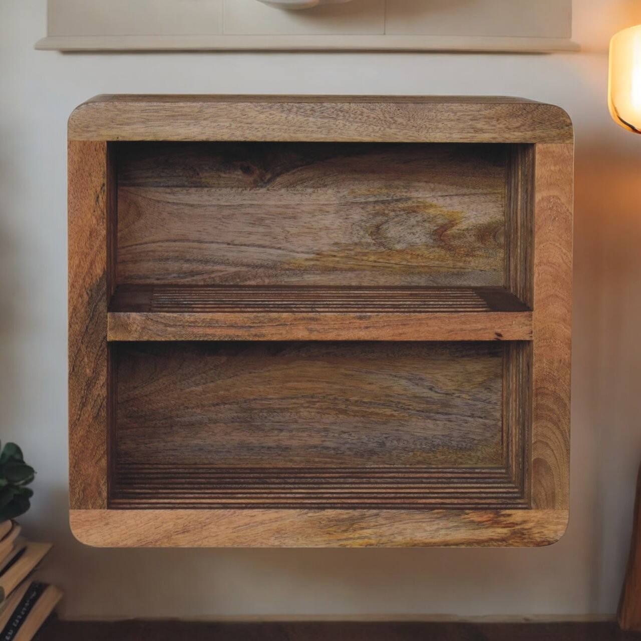 Angle. Artisan Furniture - Artisan Furniture Solid Wood Soba Wall Mounted Bedside, 2 Shelves, Oak-ish, Light Brown - Oak.