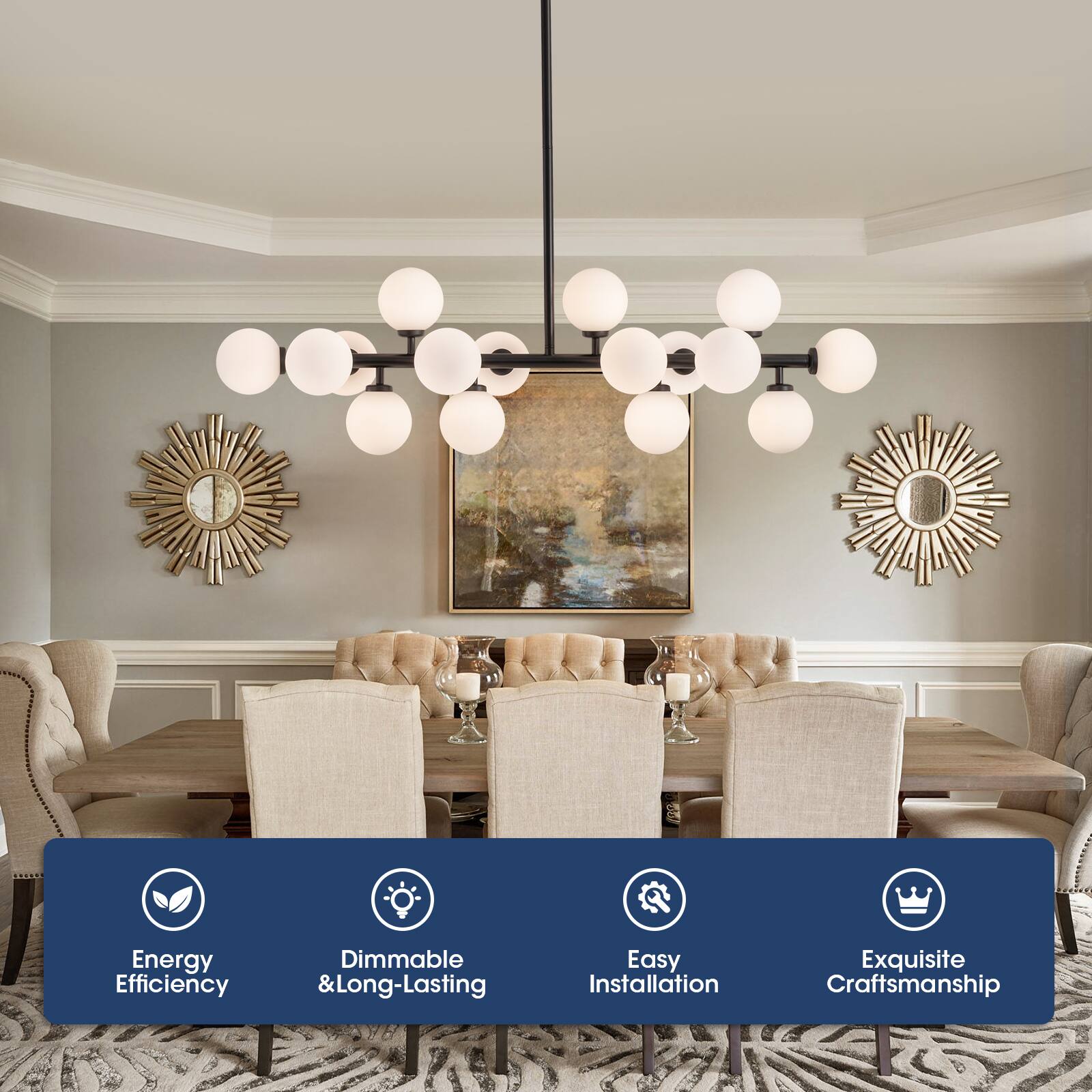 Energy Efficiency  
Dimmable & Long-Lasting  
Easy Installation  
Exquisite Craftsmanship