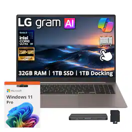 LG gram - Upgraded - Max 17" WQXGA Touch Business Laptop,Intel Ultra X9 388H,32GB RAM,1TB SSD+1TB Dock,Backlit,Win11 Pro - Matte Bronze
