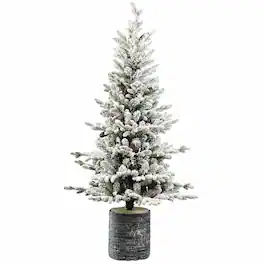 RYHNUYNE - 2FT Mini Flocked Pre-Lit Christmas Tree, 30 Warm White LED Lights 189 Tips PE+PVC 3 Pine Cones Pot Base Tabletop - White+Green