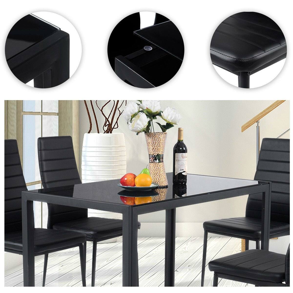 Angle. SlickBlue - 5-Piece Glass Top Dining Set with Comfortable Leather Chairs - Black.