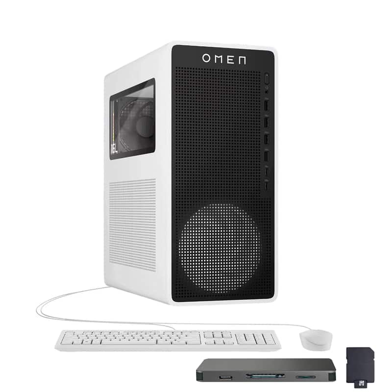HP OMEN - 16L Gaming Desktop,AMD Ryzen 7 8700F,NVIDIA GeForce RTX 5060,64GB DDR5,4TB SSD+1TB Dock Set,Win 11 Pro - White