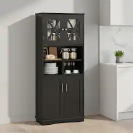 Pefilos - Tall Bathroom Cabinet, Large Floor Storage, Acrylic Doors 3 Cubes, Shatter-Resistant - Black