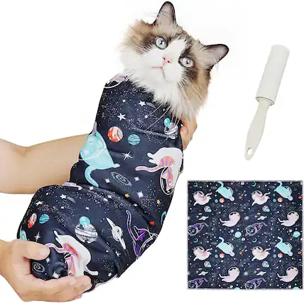 Front. Supet - Supet Cat Wrap for Cutting Nails, 2025 Self-Adherent Cat Grooming Wrap, Anti-Escape Calming - Star.