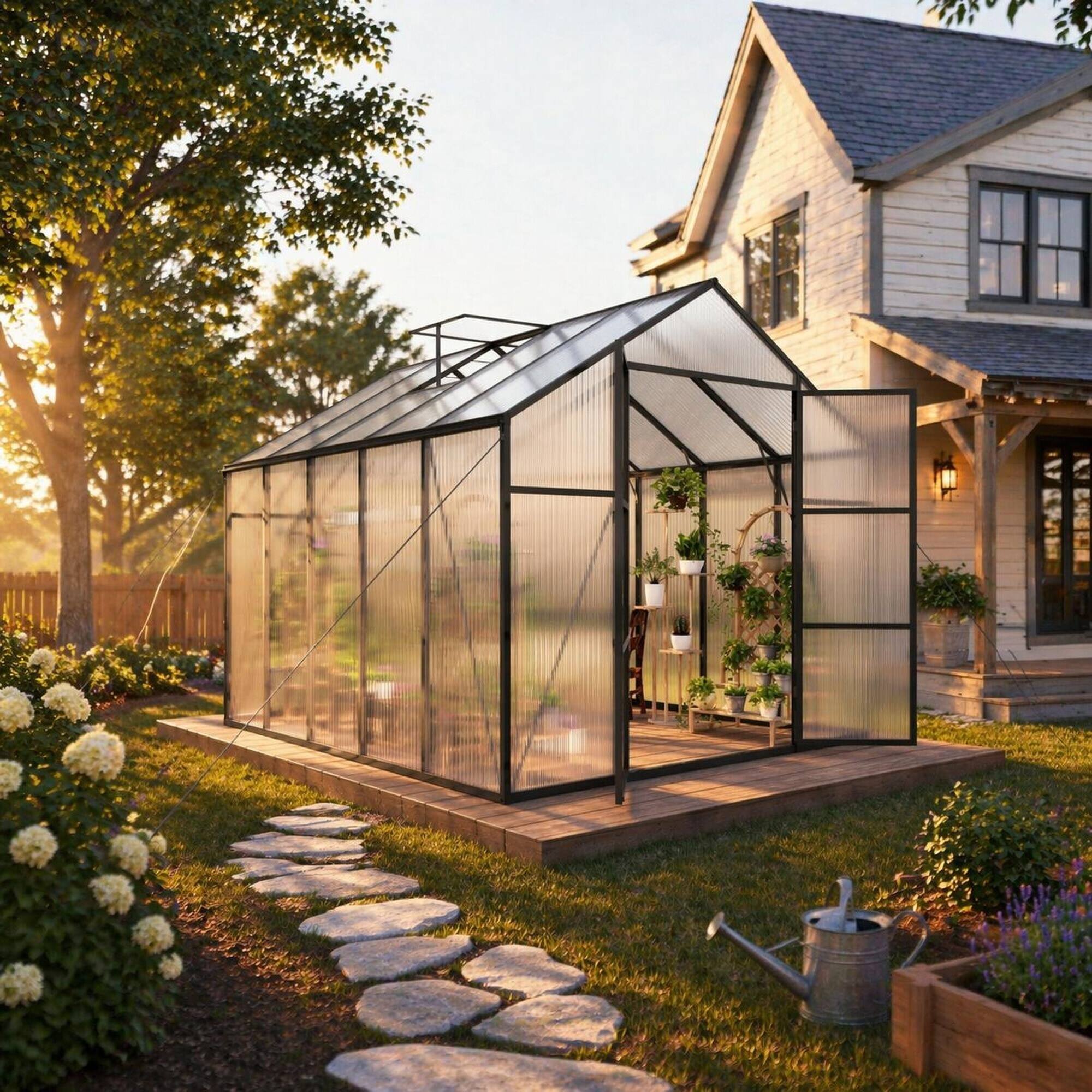 RYHNUYNE 8x10 ft Polycarbonate Greenhouse, Walk in Aluminum Frame, 4mm ...