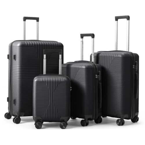 Winado - Carry on Luggage Sets 4 Piece PP Hard Case Suitcase Set with Built-in Lock Spinner Wheels 16"/20"/24"/28" - Black