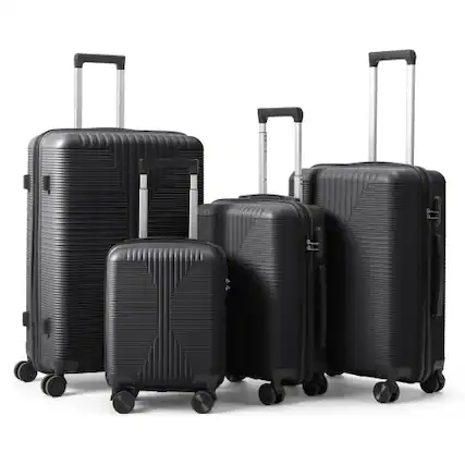 Front. Winado - 16"/20"/24"/28" Carry on 4 Piece PP Hardside Luggage Suitcase Set with Built-in Lock Spinner Wheels for Travel Business - Black.