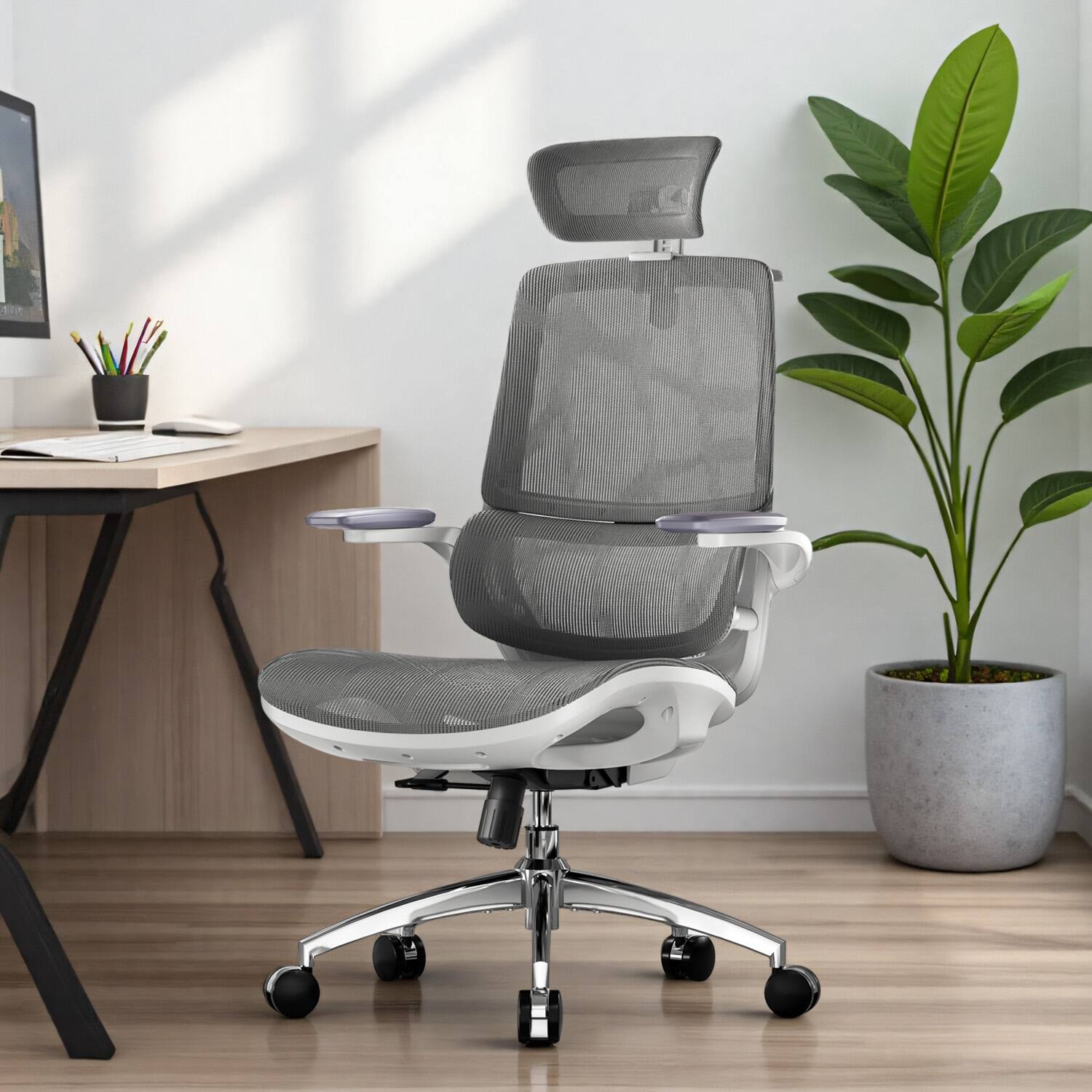 Angle. SIHOO - M59AS Ergonomic Office Chair, Computer Chair with 3D Armrests, Dual Back Lumbar Support Desk Chair for Home Office - GRAY.