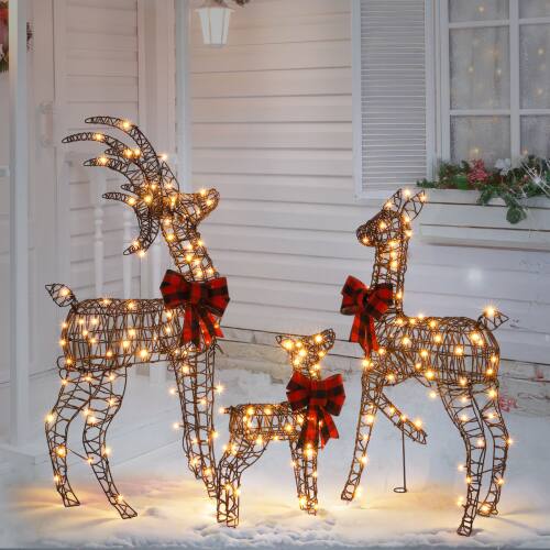 Alt View 8. Winado - 3PCS Christmas Rattan Reindeer Family 4FT Set Weather Proof with Lights for Indoor Outdoor Holiday Party Decorations - Brown.